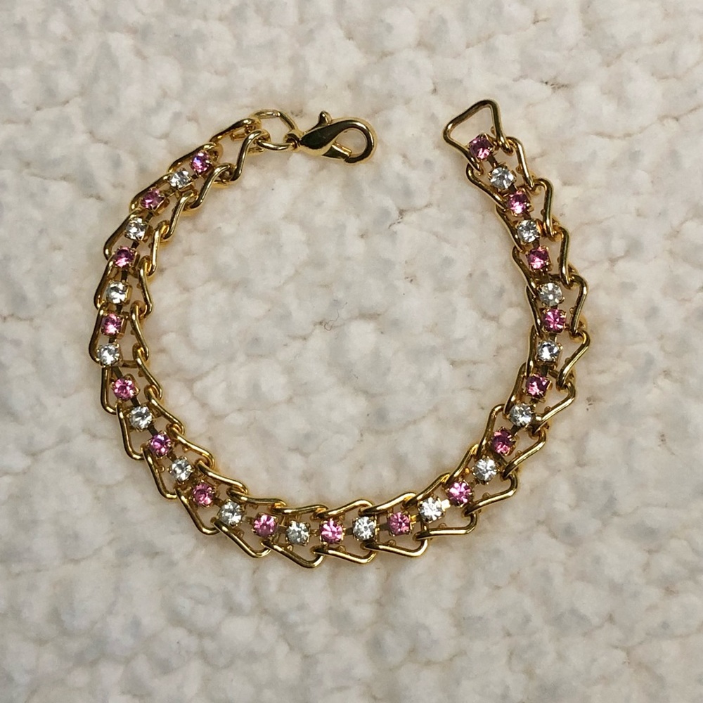 Pink Rhinestone Vintage Gold Bracelet